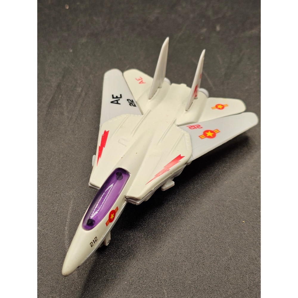Rinco F-14 Tomcat Diecast Toy Plane White Pull Back Action Swing Wing 212 AE